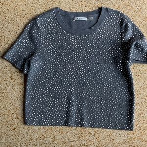 Alice + Olivia grey sparkle bead cropped sweater shirt